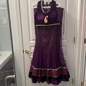 Purple velvet & net lehenga